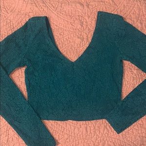 Teal Long-Sleeve Crop Top